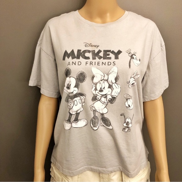 Mickey Mouse Disney Mickey and Friends Gray Graphic Oversized Casual T Shirt Tee - Picture 1 of 14